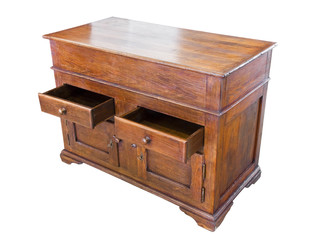 Old italian wooden cupboard just restored on white background for easy selection