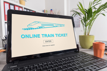 Online train ticket concept on a laptop