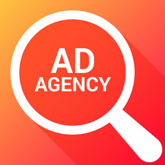 Advertising Concept: Magnifying Optical Glass With Words Ad Agency