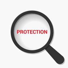 Protection Concept: Magnifying Optical Glass With Words Protection