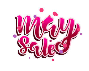 May sale flyer template with handwritten lettering. Poster, card, label, banner design. Bright and stylish sketched text. Vector illustration EPS10