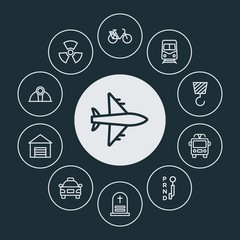 transports, industry, buildings Infographic Circle outline Icons Set. Contains such Icons as  tool,  city, bike,  house,  yellow, grave,  cemetery,  cab,  and more. ..Fully Editable. Pixel Perfect..