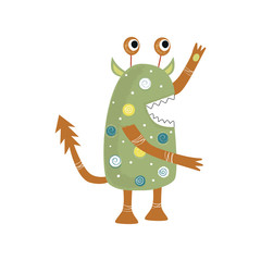 Funny nursery poster with cute monster. Vector illustration in scandinavian style