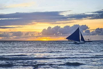 Foto auf Acrylglas Boracay Weißer Strand Schöner Sonnenuntergang am weißen Strand von Boracay, Philippinen