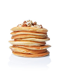 Tasty breakfast. Homemade pancakes with crushed hazelnut