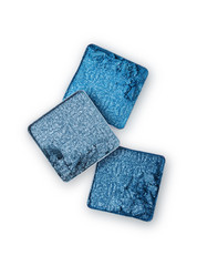 .Square shiny blue crushed eyeshadow for make up as sample of cosmetic product