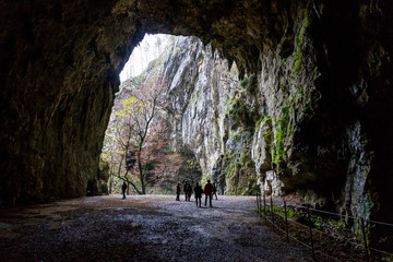 Unesco World Heritage Site Skocjanske Jame  Looking Towards The Deep Gorge With Cave Entrance And Walking Paths.