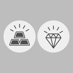 Diamond and gold bar flat vector icons