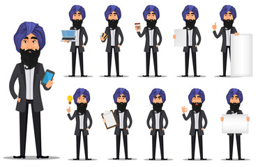 Indian business man cartoon character set