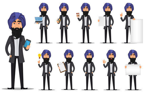 Indian Business Man Cartoon Character Set