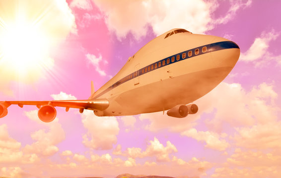 Passenger airplane in the clouds. "Elements of this image furnished by NASA" - Powered by Adobe