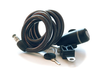 the original bicycle coiled cable lock with frame for transporting and key 