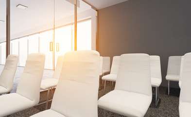 Modern office Cabinet. Meeting room. 3D rendering.. Sunset