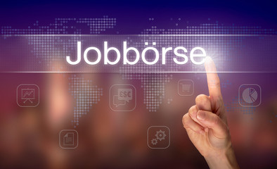 A businessman pressing a Job Market 