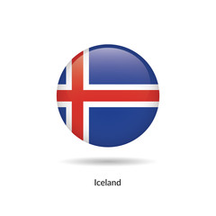 Iceland flag - round glossy button. Vector Illustration.