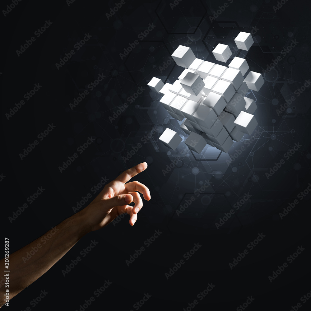 Poster idea of new technologies and integration presented by cube figure