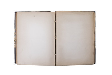 Fototapeta premium Open old book with blank pages on a white background.