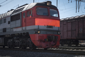 Fototapeta na wymiar Railway locomotive on Rails.