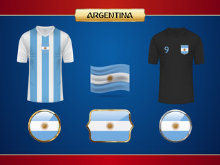 Argentina team Football World Championship 2018 Jersey. Vector Country Flag.