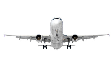 Passenger aircraft, the view is exactly on the nose and the cockpit of the pilots, in the middle....