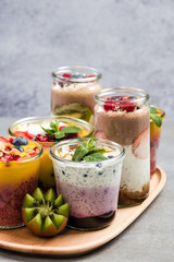 Ripe fruits and superfoods jars