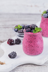 Berry smoothie, healthy detox yogurt drink, diet or vegan food concept