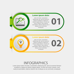 Modern vector illustration. Infographic template with two elements, circles and text. Step by step. Designed for business, presentations, web design, diagrams with 2 steps