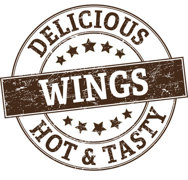 delicious hot and tasty chicken wings stamp
