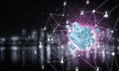 Concept of Internet and networking with digital cube figure on d