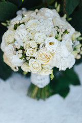 White bride bouquet. The view from the top