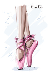 Hand drawn ballet dancer legs in pointe shoe. Sketch. Vector illustration. © marisa__