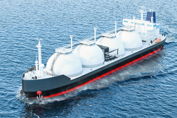 Fototapeta premium Gas tanker sailing in ocean, 3D rendering