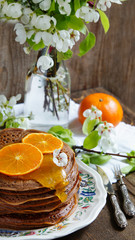 chocolate pancakes with orange cream