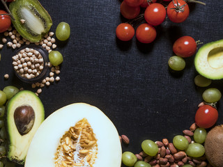 sport weight loss diet fresh food on dark surface