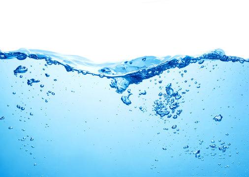 water surface with bubbles and splashes on white background