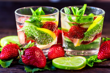 Homemade lemonade with strawberries and mint