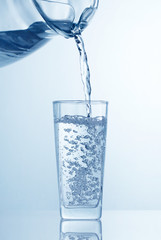 water is pouring from pitcher to glass