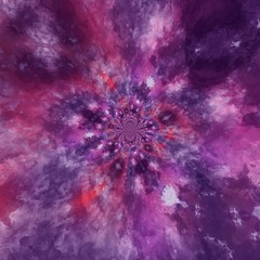 Fototapeta na wymiar Abstract kaleidoscope watercolor texture background. Purple grunge creative artwork. Sacred geometry art.