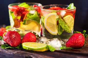 Homemade lemonade with strawberries and mint