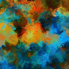 Abstract marbled watercolor texture background. Orange and blue grunge creative artwork.