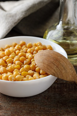 Cooked chickpeas in white plate