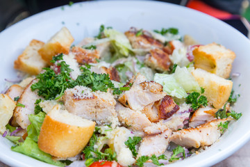 Close-up Chicken Caesar salad 