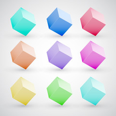 3d cube vector set isolated on white. Web navigation templates with empty space for text or symbols. Modern fresh color blocks for positive, attractive design.