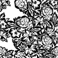 seamless monochrome pattern of flowers for greeting cards, background, price tags