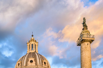 Fototapeta na wymiar Trajan Column and Dome Church, Rome, Italy