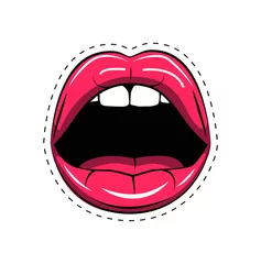 Poster Pop Art Pink lips tongue pop art retro poster element.  illustration isolated on white
