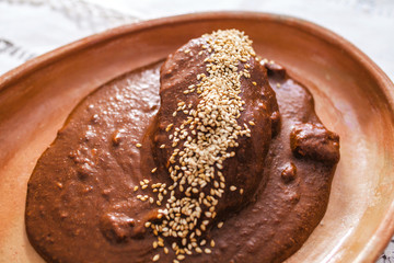 Mole and chicken Traditional mexican food in mexico city