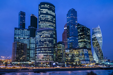 business center Moscow city at sunset