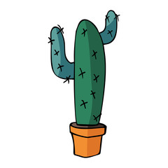 flat vector illustration of home green cactus in orange plastic pot with shadow