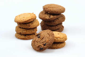Chocolate chip cookies isolated on white background. Sweet biscuits.